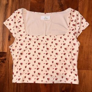 Floral Patterned Cream Crop Top